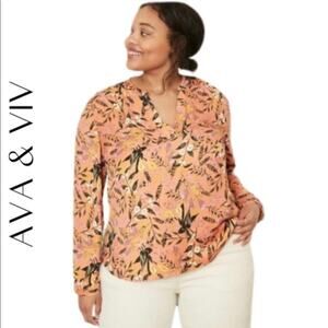 Ava & Viv blouse Womens Size 1X Floral Boho Gypsy Free Flowy popover top X NWT